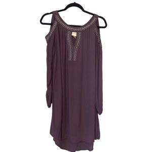 Knox Rose Deep Purple Cold Shoulder Long Sleeve Boho Keyhole Dress Gently Used